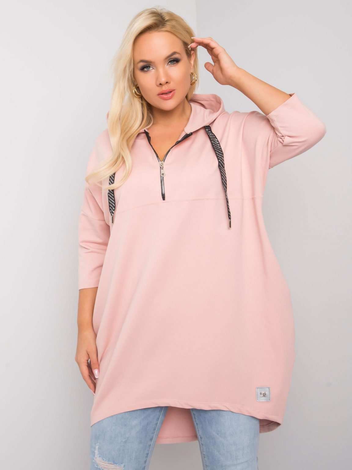 Jasnoróżowa bawełniana bluza plus size Adreana