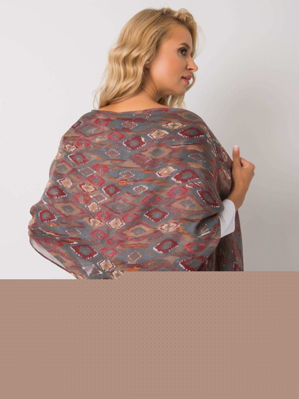 Szaro-bordowa chusta damska we wzory