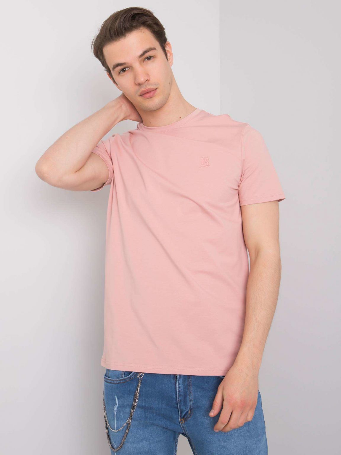 Pudrowy t-shirt męski basic Kenneth LIWALI