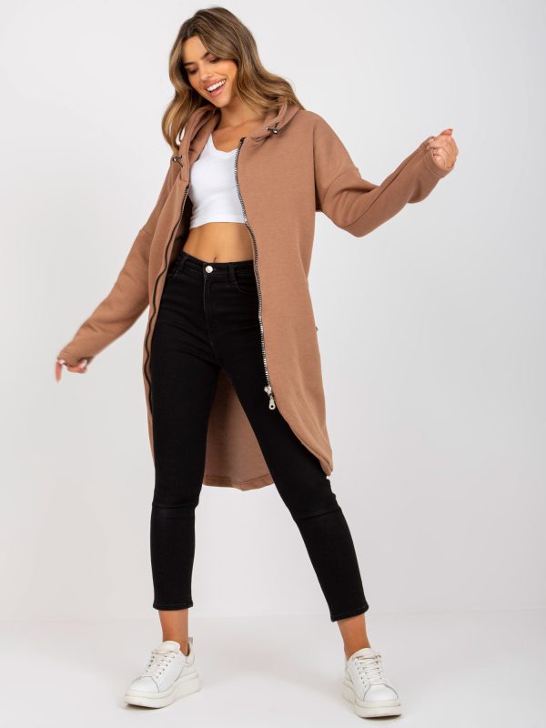 Jasnobrązowa dresowa bluza basic z kieszeniami Tina RUE PARIS