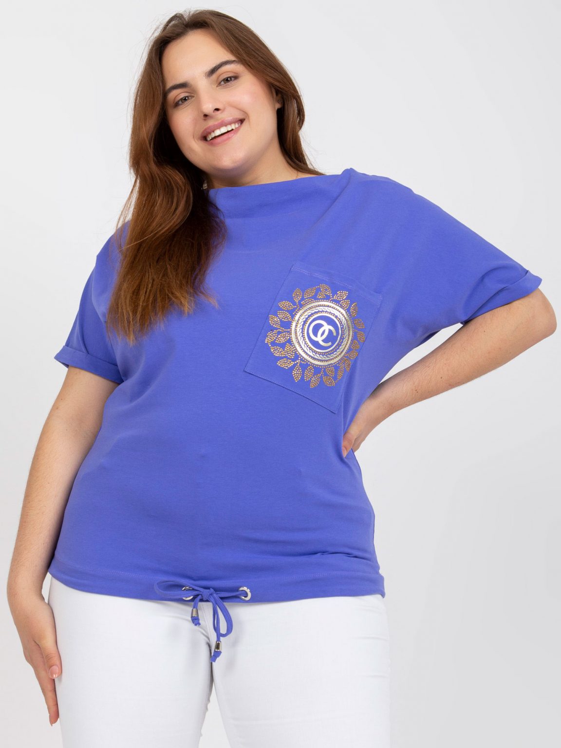 Fioletowa bawełniana bluzka plus size z kieszenią