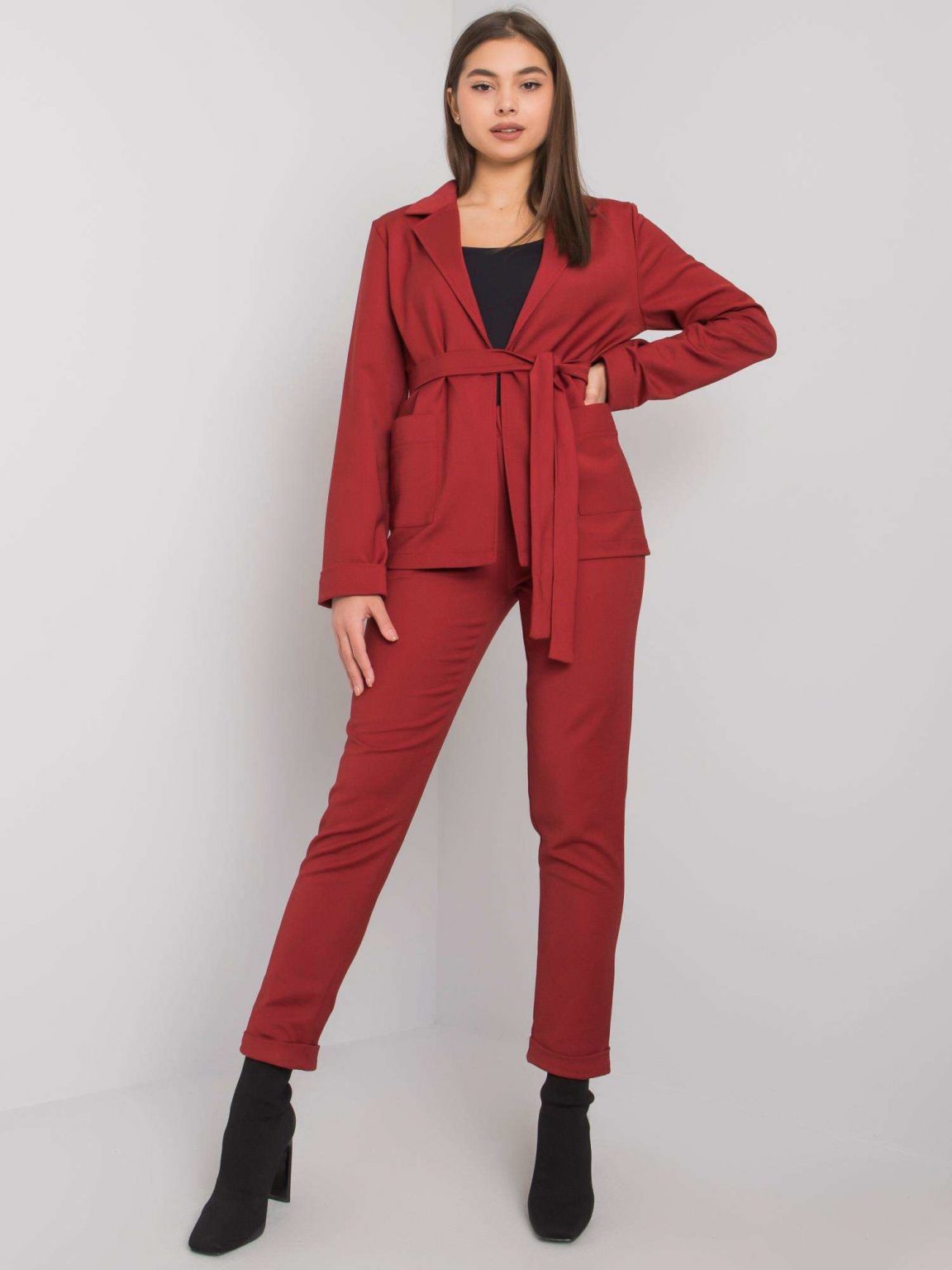 Bordowy dwuczęściowy komplet elegancki Leontine