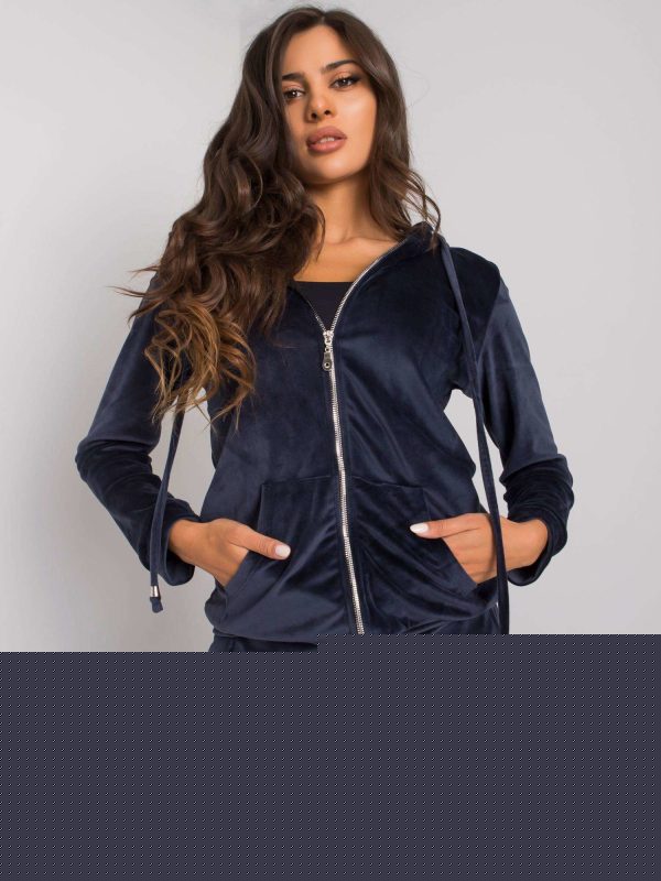 Granatowy dwuczęściowy komplet welurowy Roxe RUE PARIS