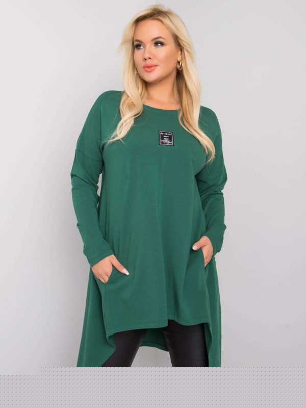 Ciemnozielona tunika plus size z kieszeniami Lara