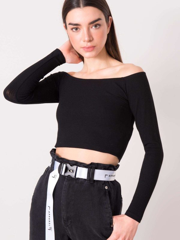 Czarna krótka bluzka w prążek BSL