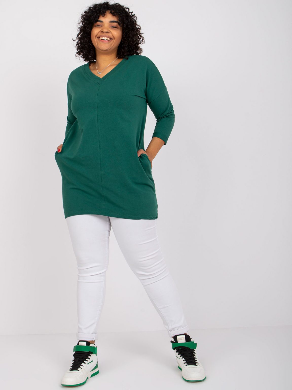 Ciemnozielona dresowa tunika plus size bawełniana Sue