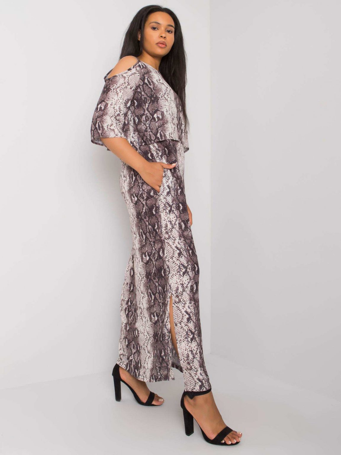 Ecru-szara długa sukienka plus size Florens RUE PARIS