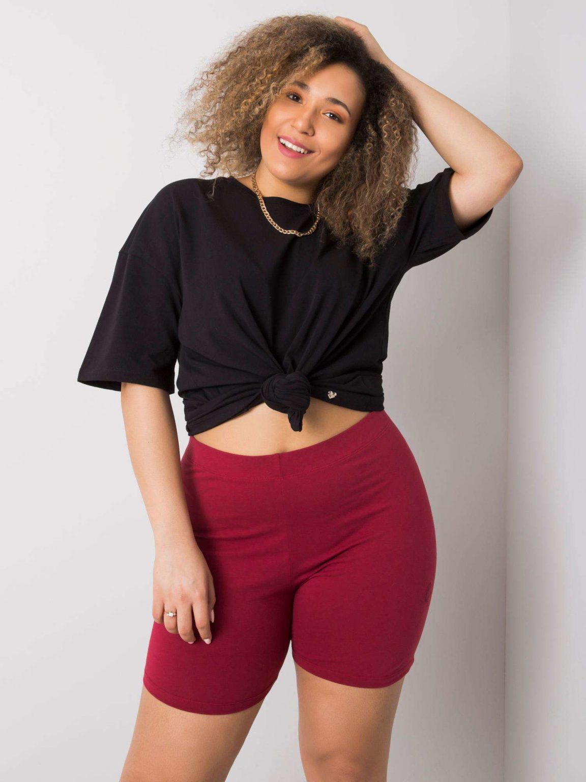 Bordowe szorty plus size z bawełny Alessia