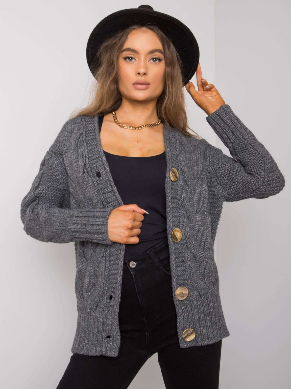 Ciemnoszary sweter na guziki Louissine RUE PARIS