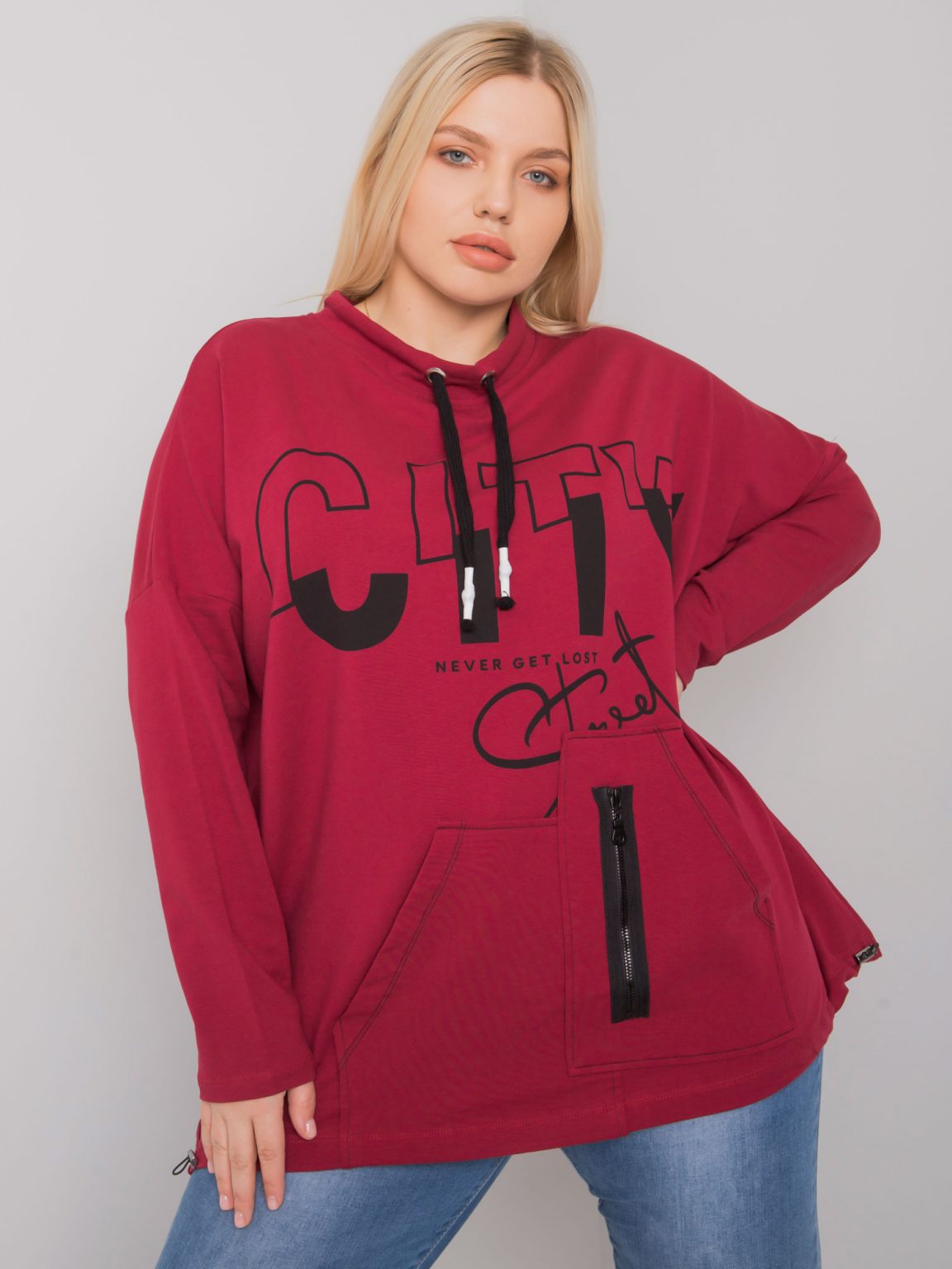 Bordowa bluza plus size bez kaptura Hackney