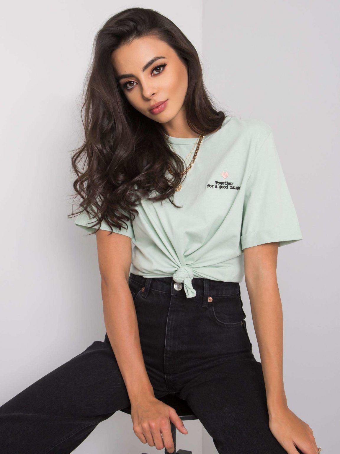 Miętowy t-shirt bawełniany Guida