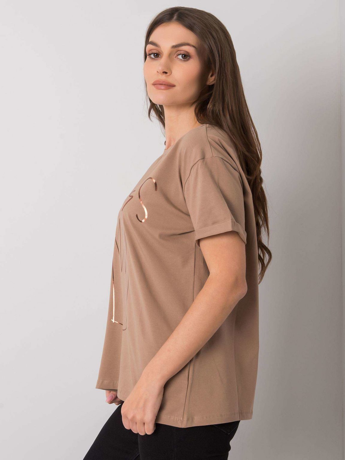 Ciemnobeżowy t-shirt z nadrukiem Aosta