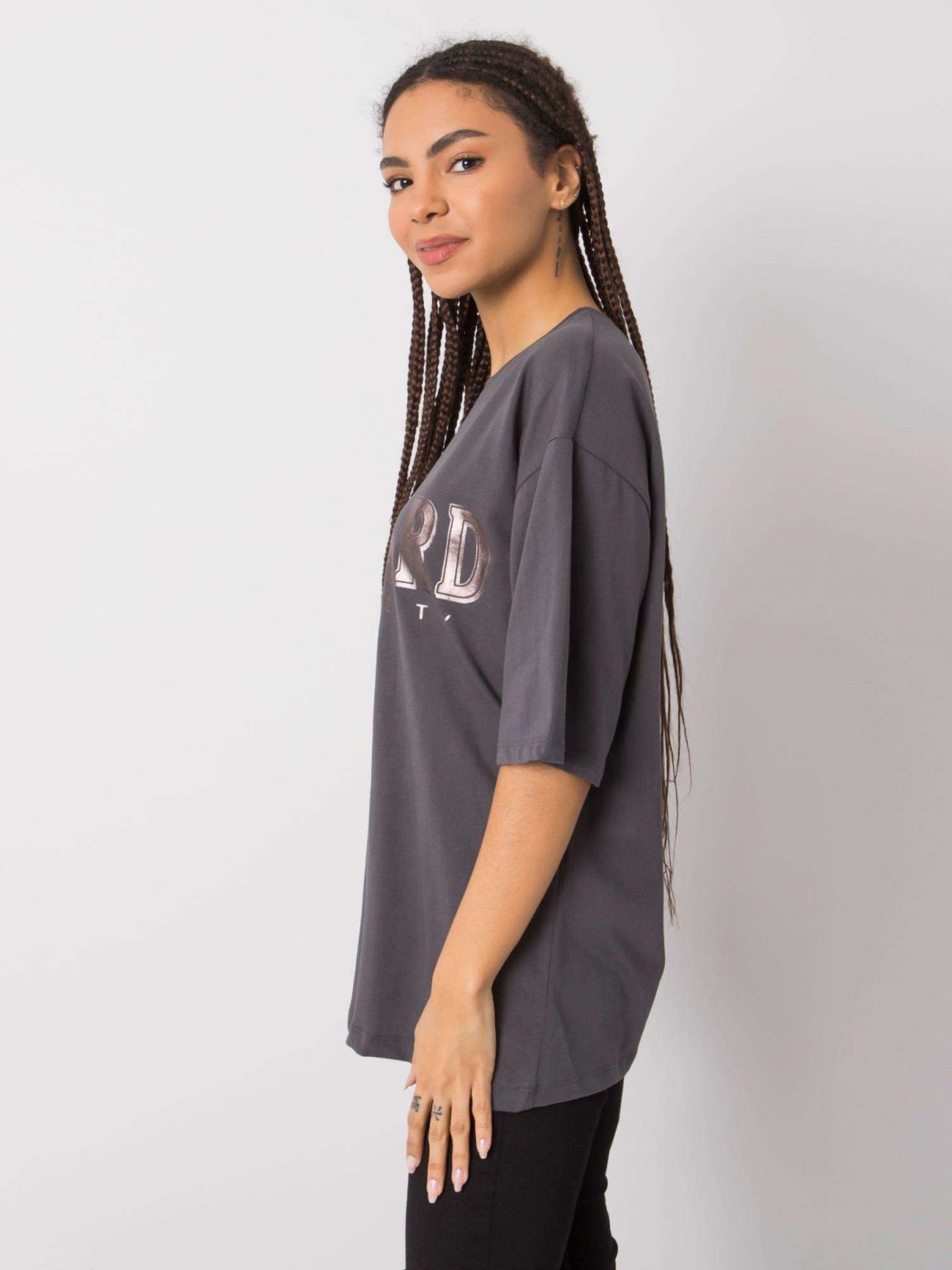 Grafitowy t-shirt z nadrukiem Lisa RUE PARIS