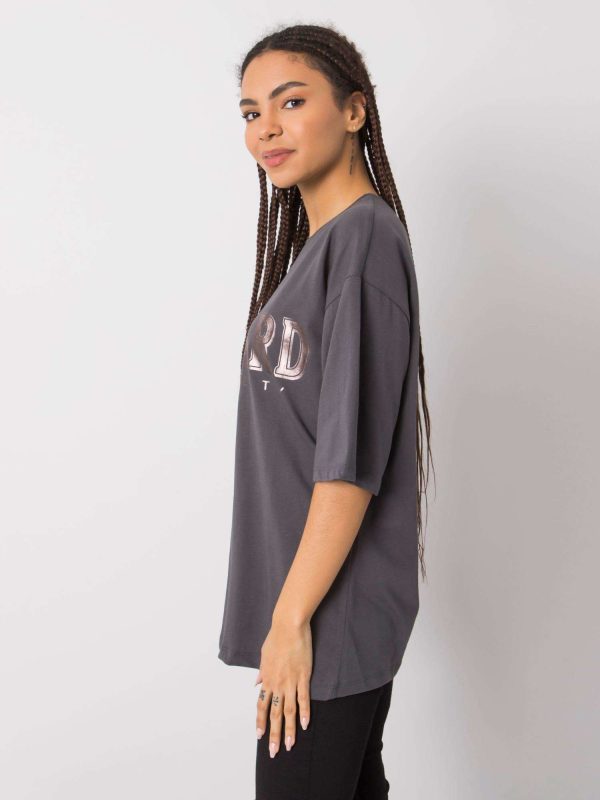 Grafitowy t-shirt z nadrukiem Lisa RUE PARIS