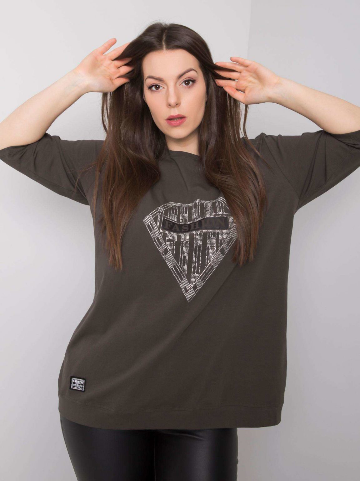 Ciemna khaki bluzka plus size z bawełny Diamond
