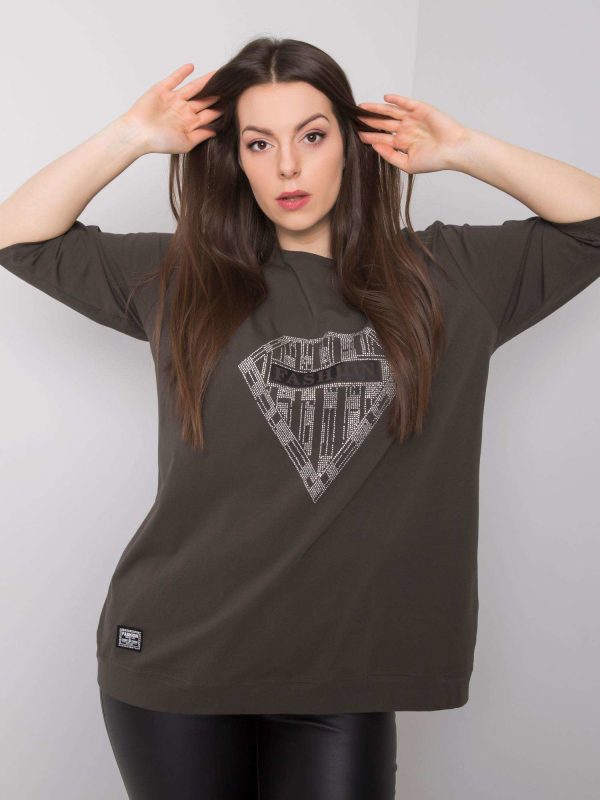 Ciemna khaki bluzka plus size z bawełny Diamond