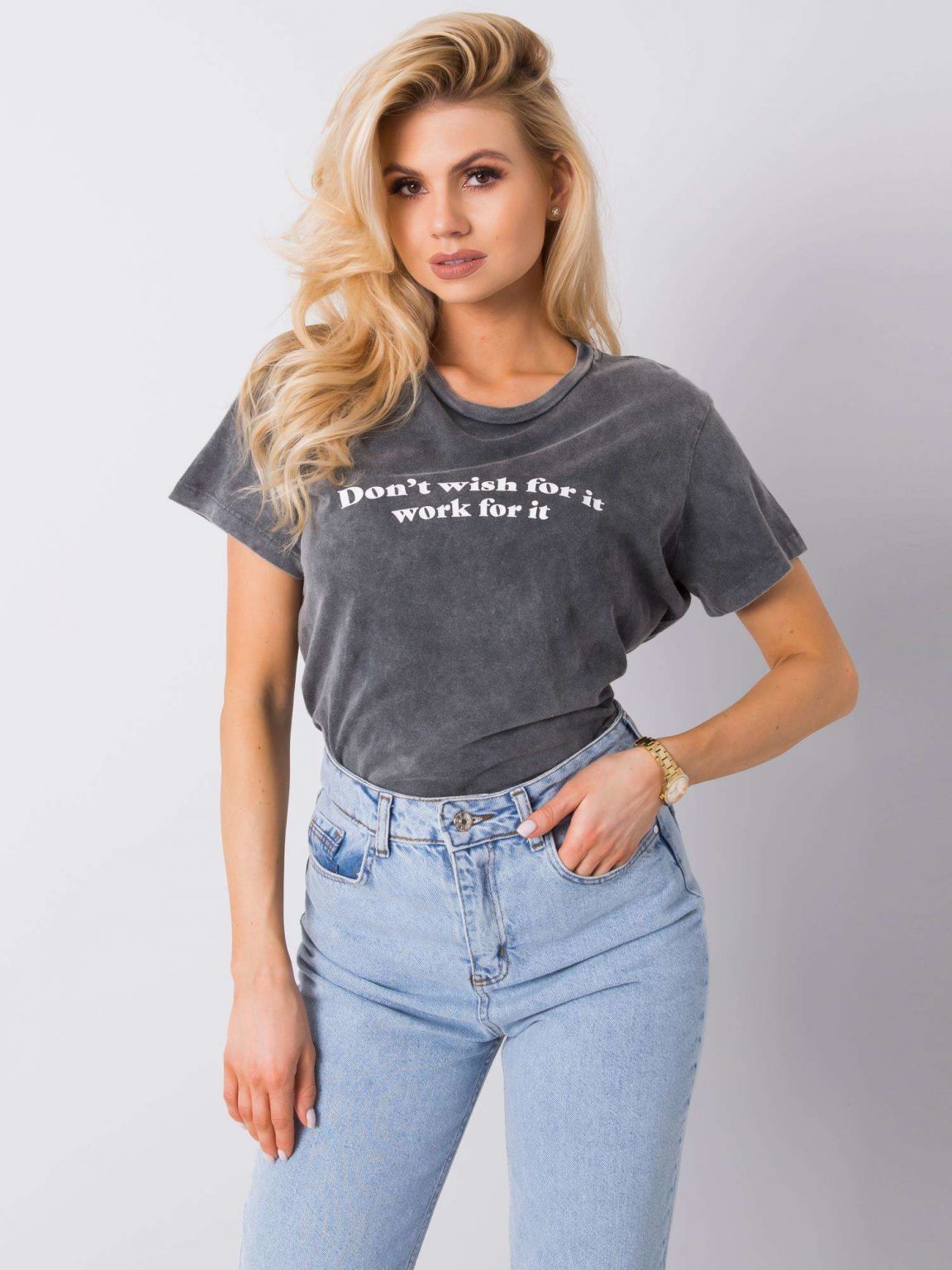 Szary t-shirt z napisem Hunter RUE PARIS