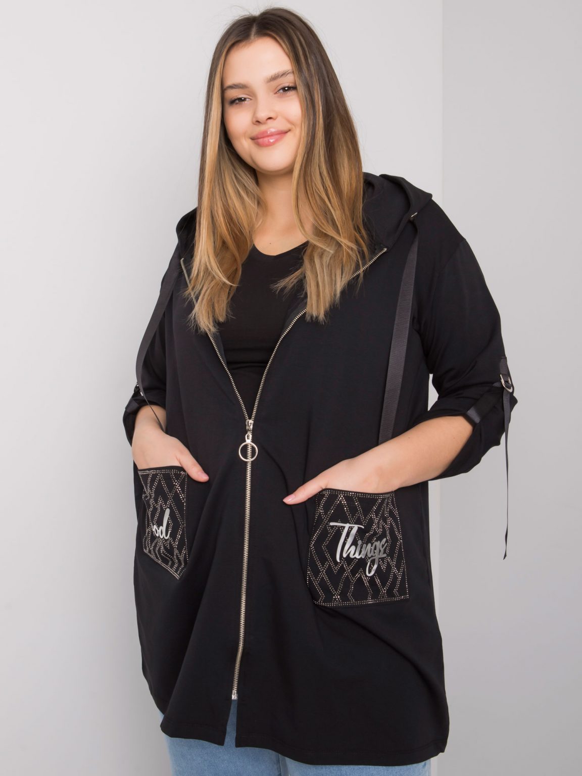 Czarna bluza plus size na suwak Zurich