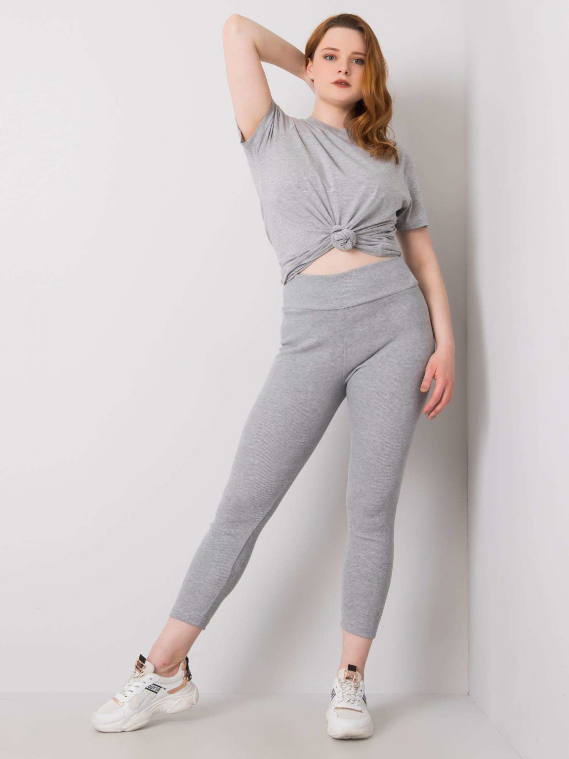 Szare legginsy plus size w prążek Caitleen RUE PARIS