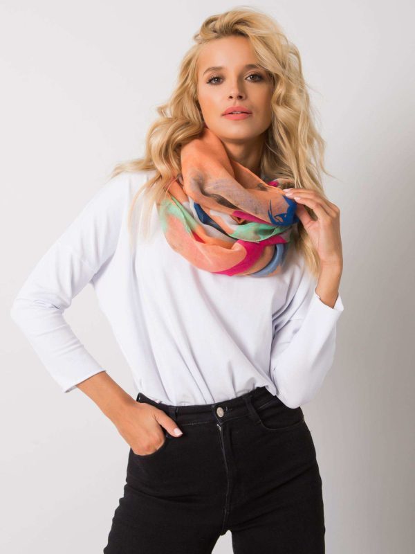 Pomarańczowy komin damski w kolorowe desenie