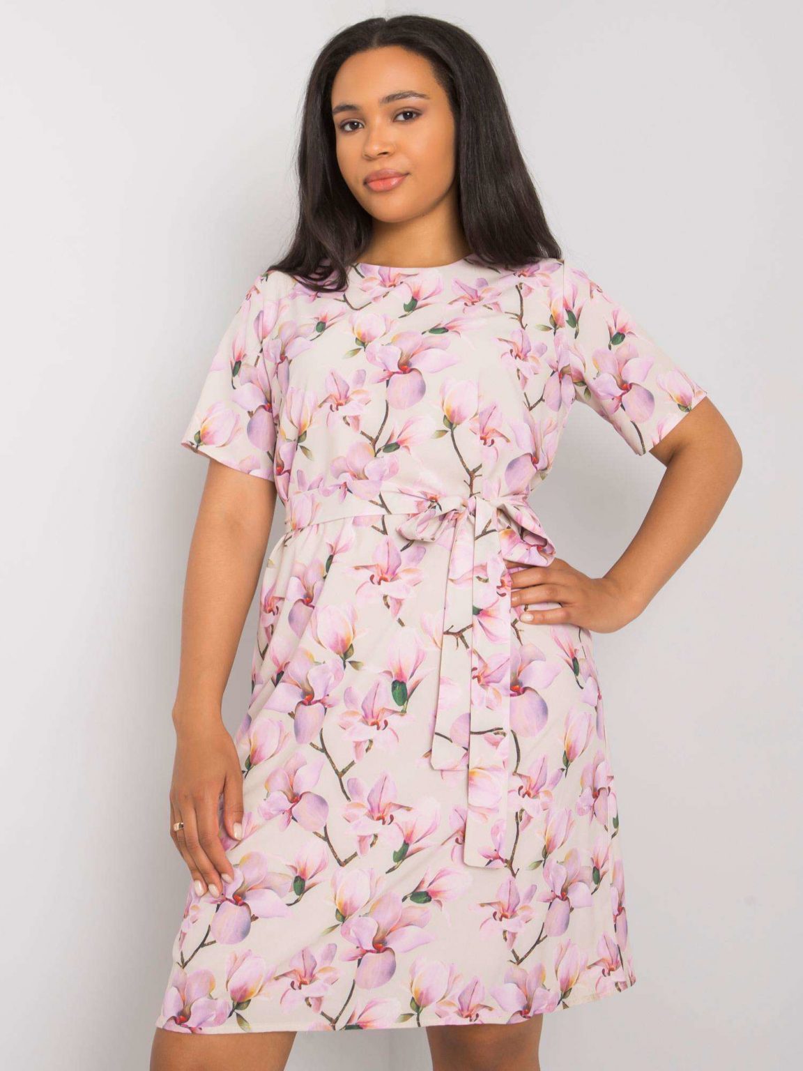 Beżowa wzorzysta sukienka plus size Celene