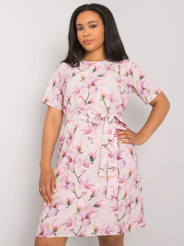 Beżowa wzorzysta sukienka plus size Celene