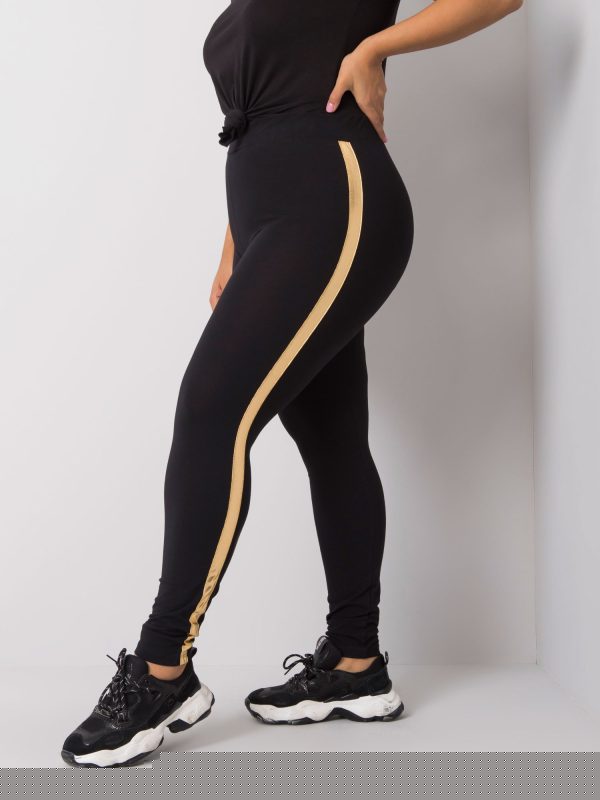 Czarno-złote legginsy plus size z lampasami Charlotta