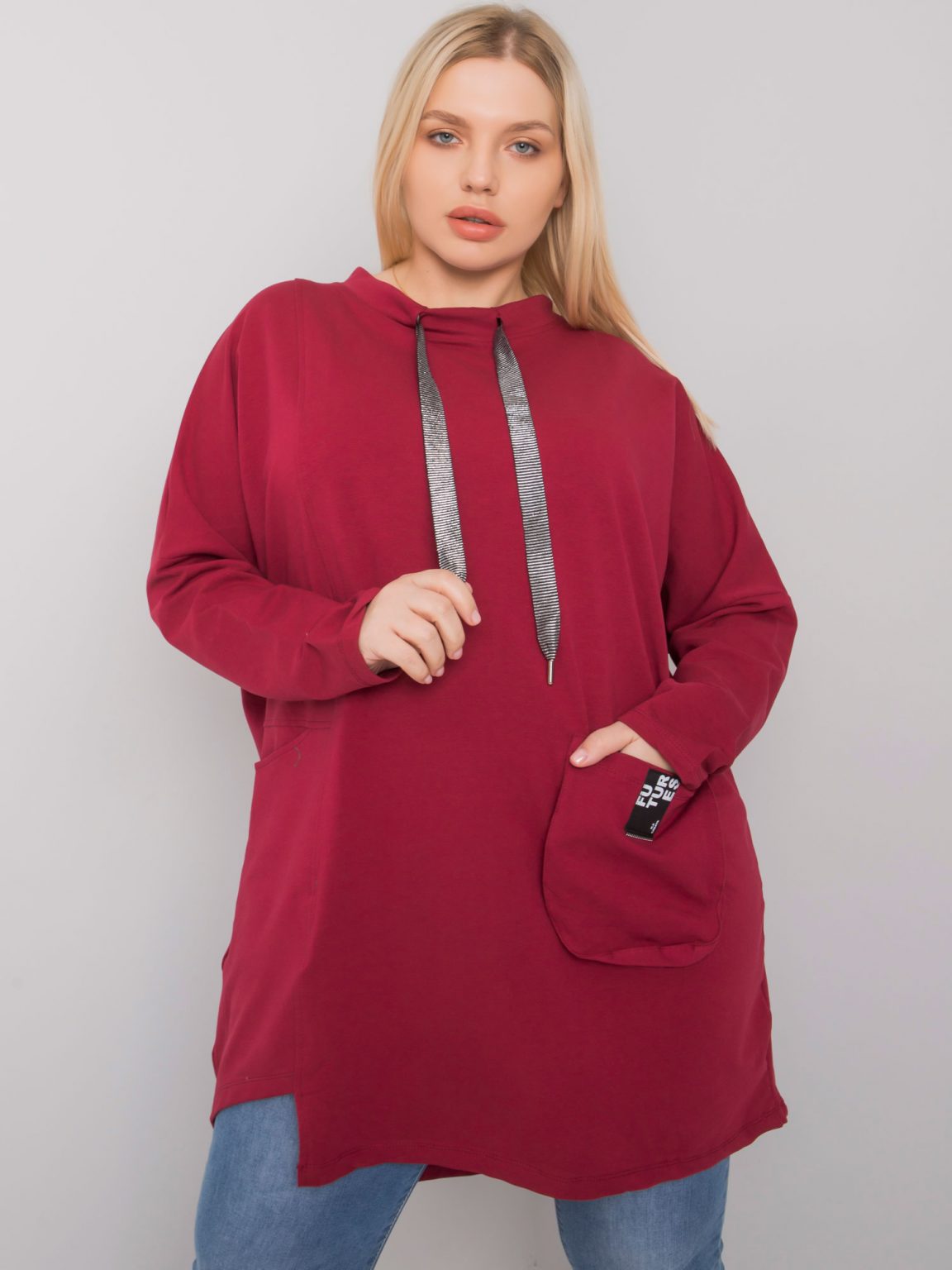 Bordowa bawełniana tunika plus size Redmond