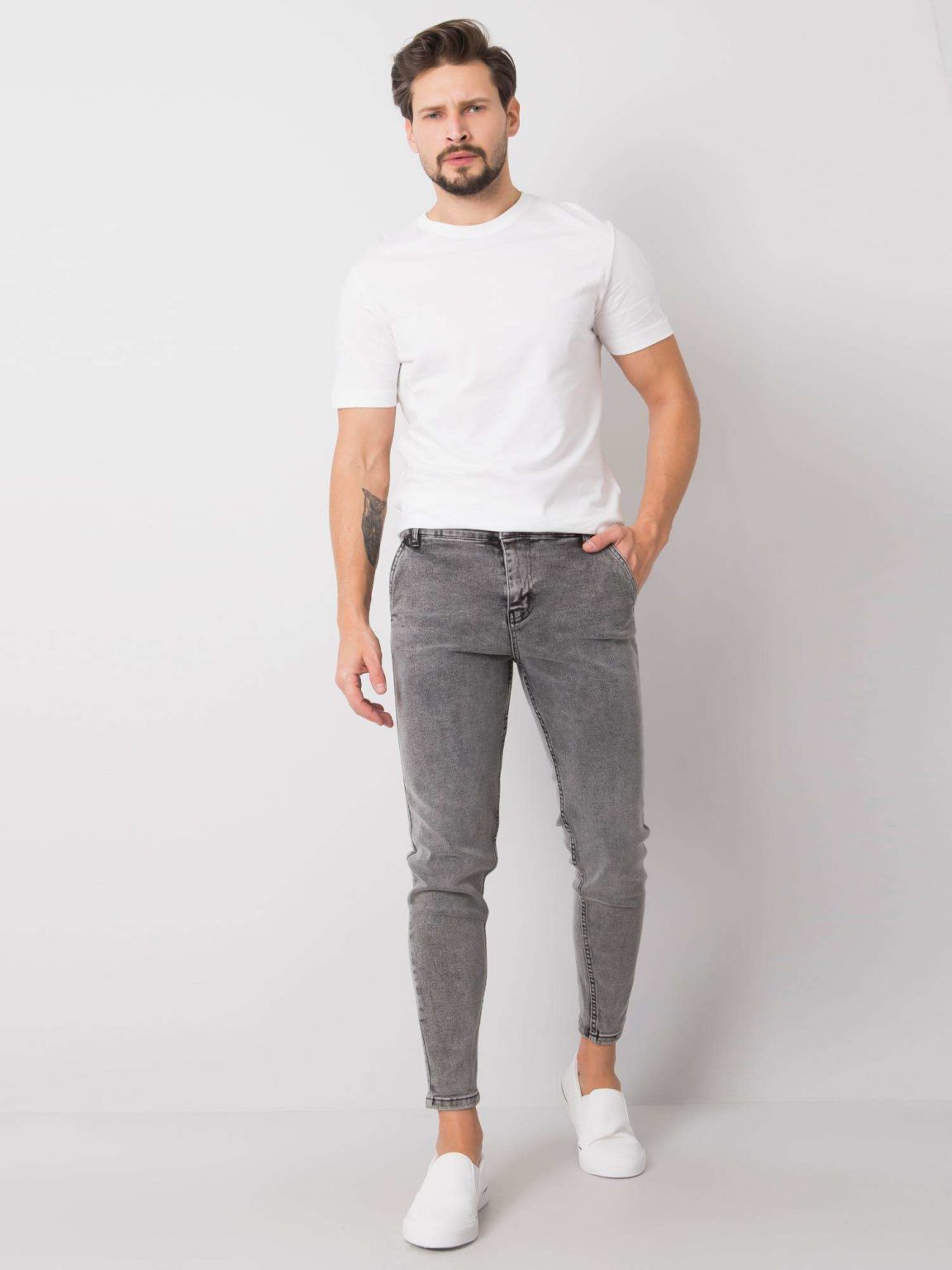 Szare jeansy męskie slim fit Bennett LIWALI