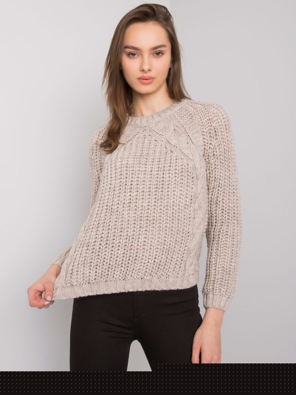 Beżowy sweter z warkoczami Lagos RUE PARIS
