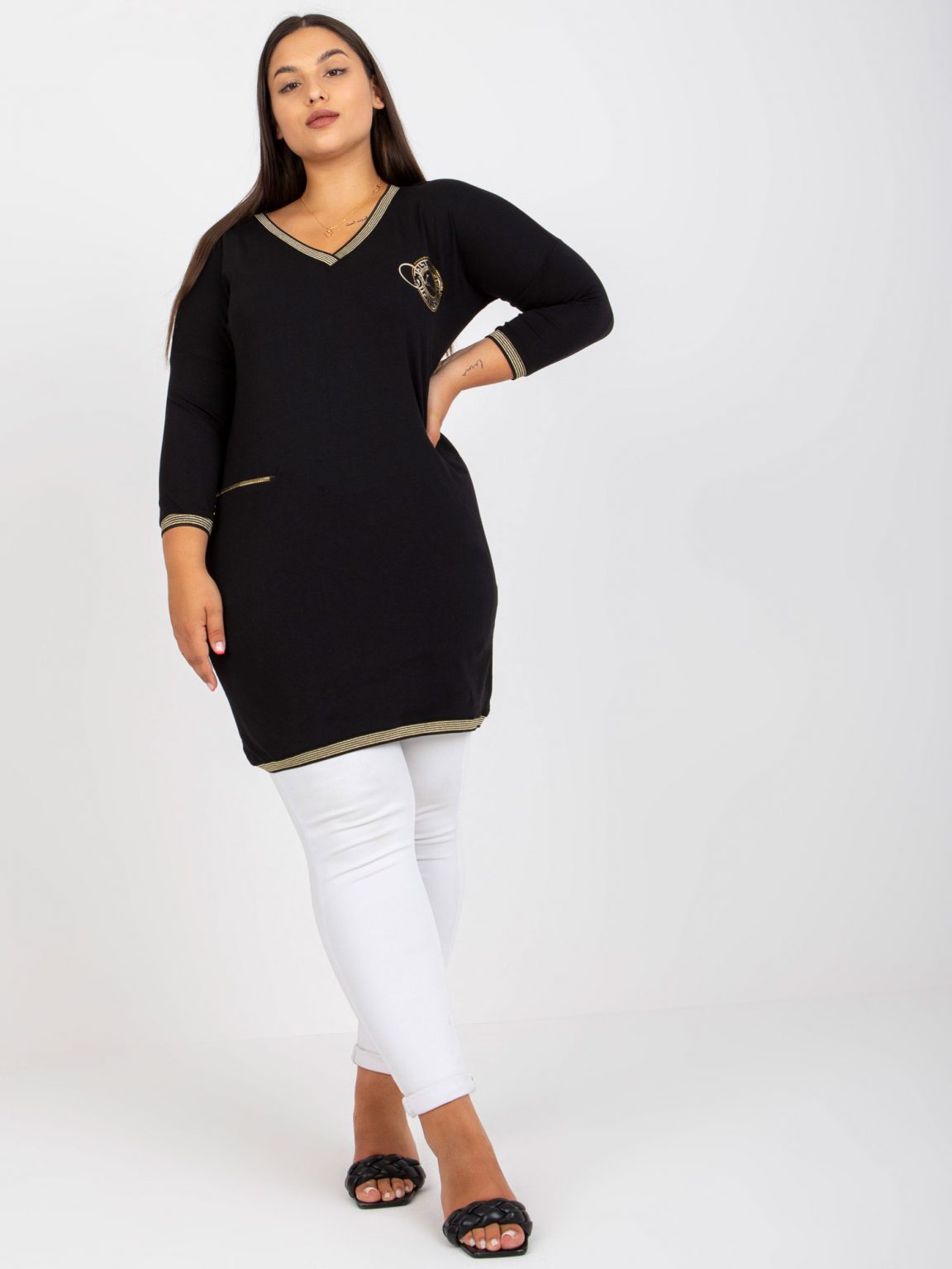 Czarna bawełniana tunika plus size z kieszenią