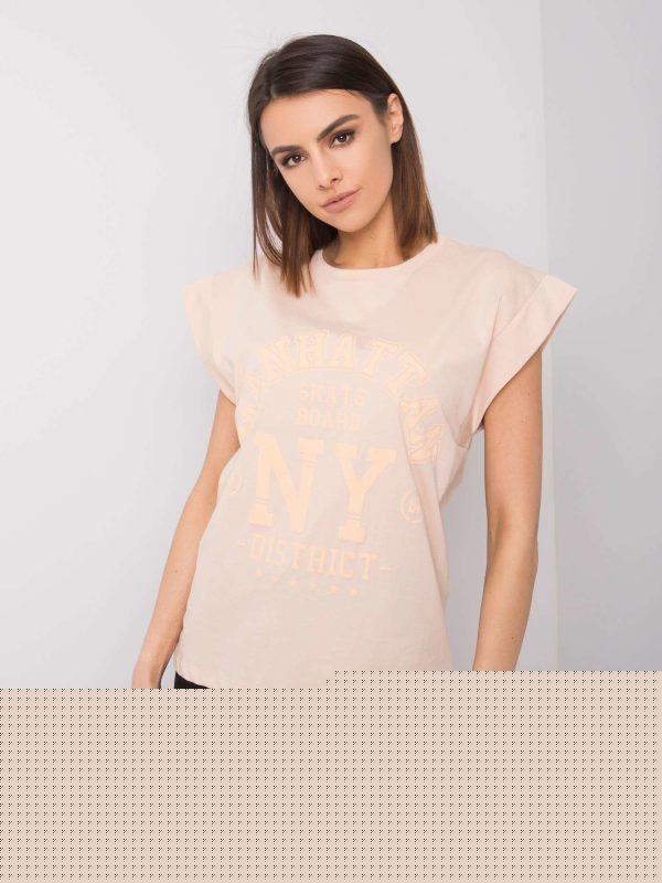 Brzoskwiniowy t-shirt z nadrukiem Ciara RUE PARIS