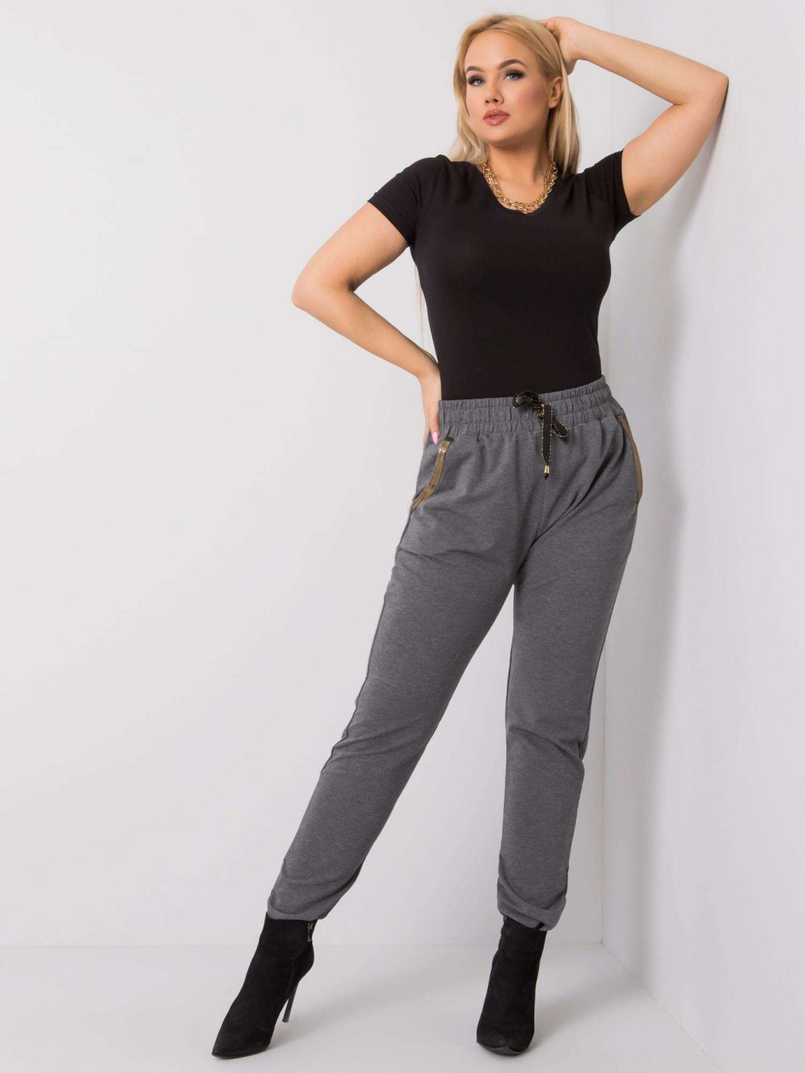 Ciemnoszare melanżowe spodnie plus size Ericca