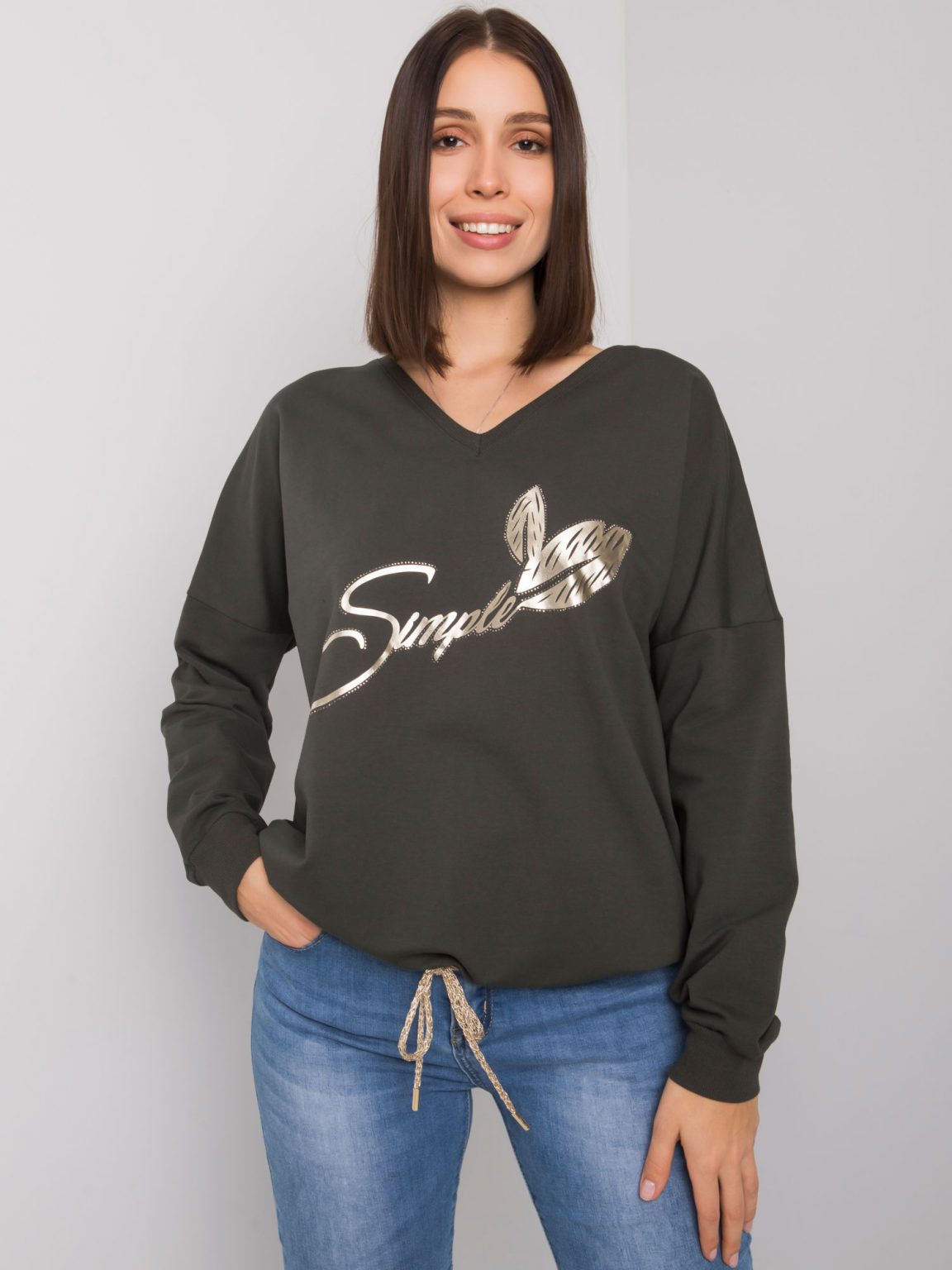 Ciemna khaki bluzka plus size z printem Juliee