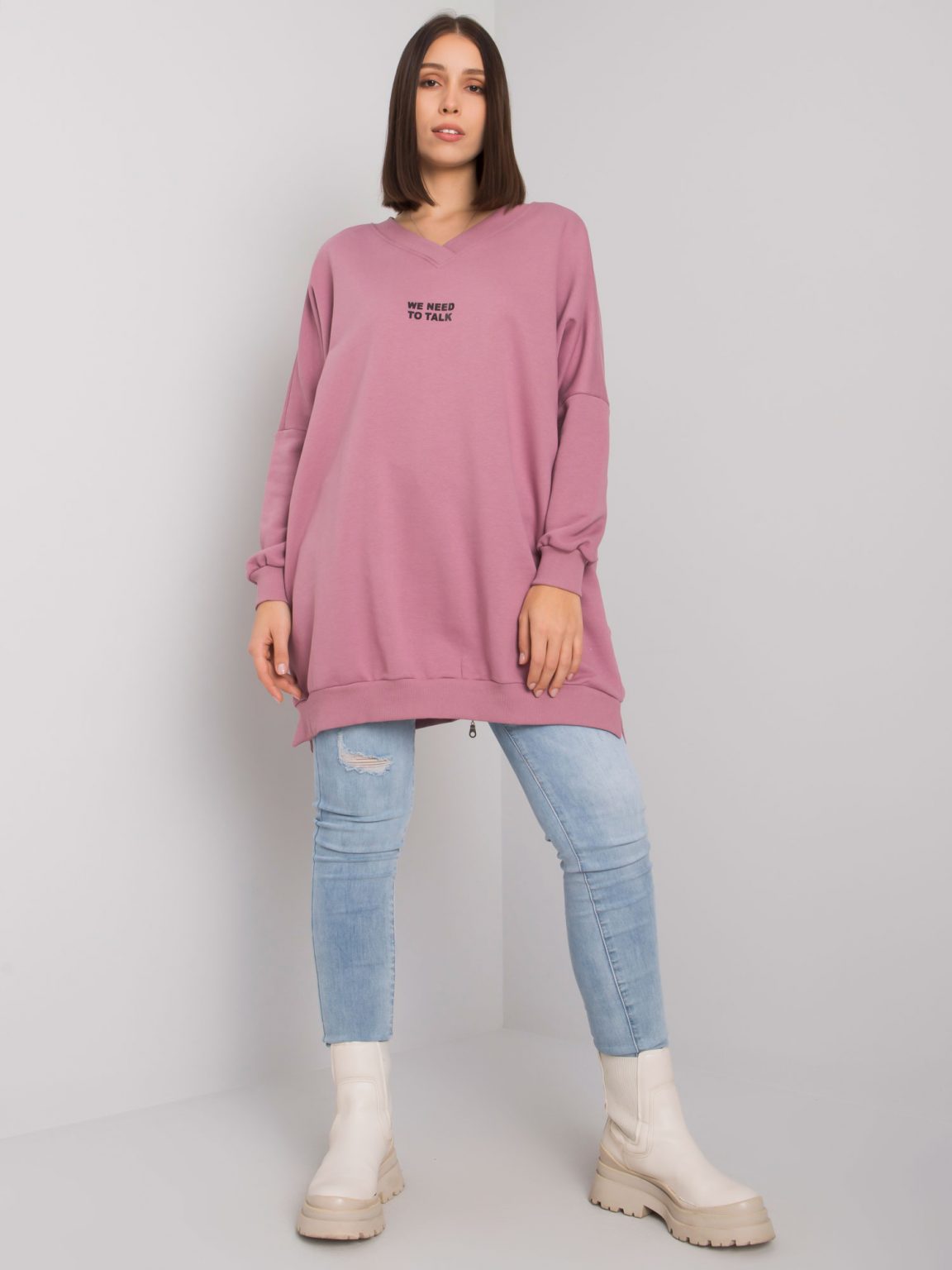 Brudnoróżowa tunika plus size bawełniana Raella