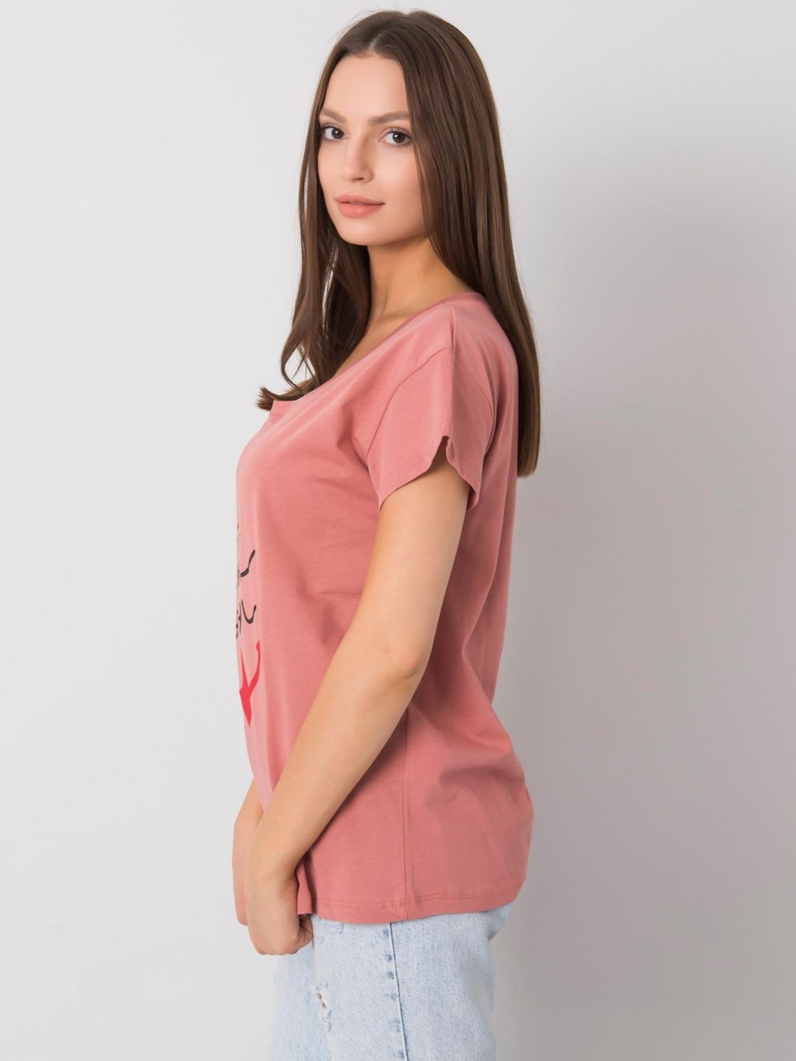 Brudnoróżowy t-shirt z nadrukiem Silva