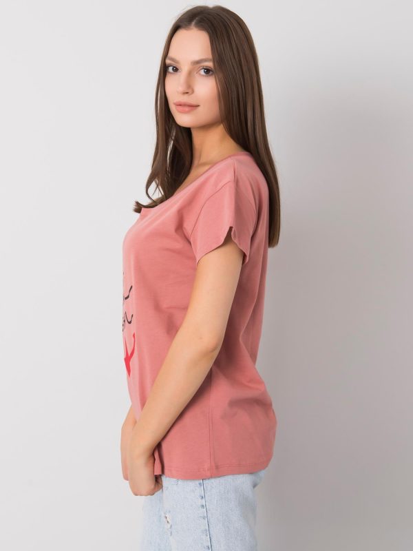 Brudnoróżowy t-shirt z nadrukiem Silva