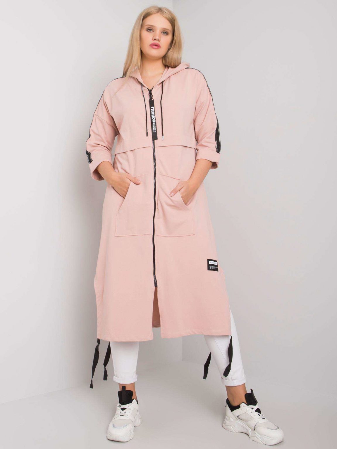 Jasnoróżowa długa bluza plus size Aydin