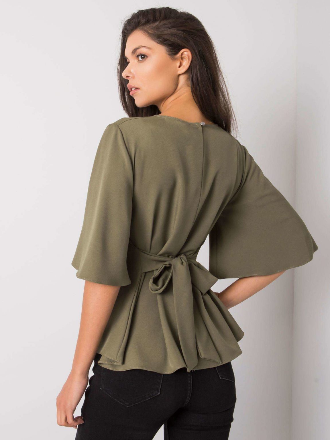 Khaki bluzka z wiązaniem Mayssa RUE PARIS