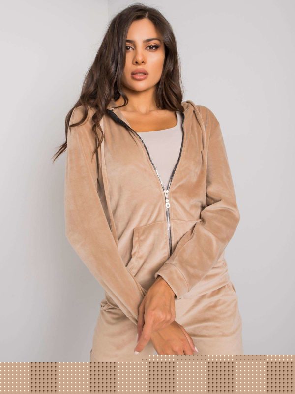 Beżowy dwuczęściowy komplet welurowy Roxe RUE PARIS