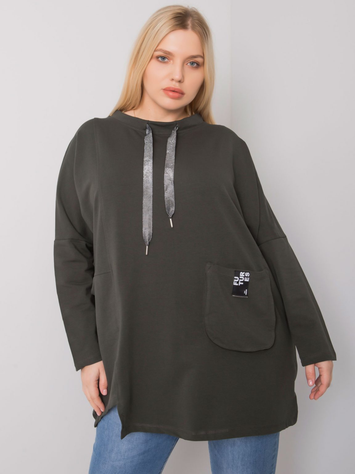 Ciemna khaki bawełniana tunika plus size Redmond