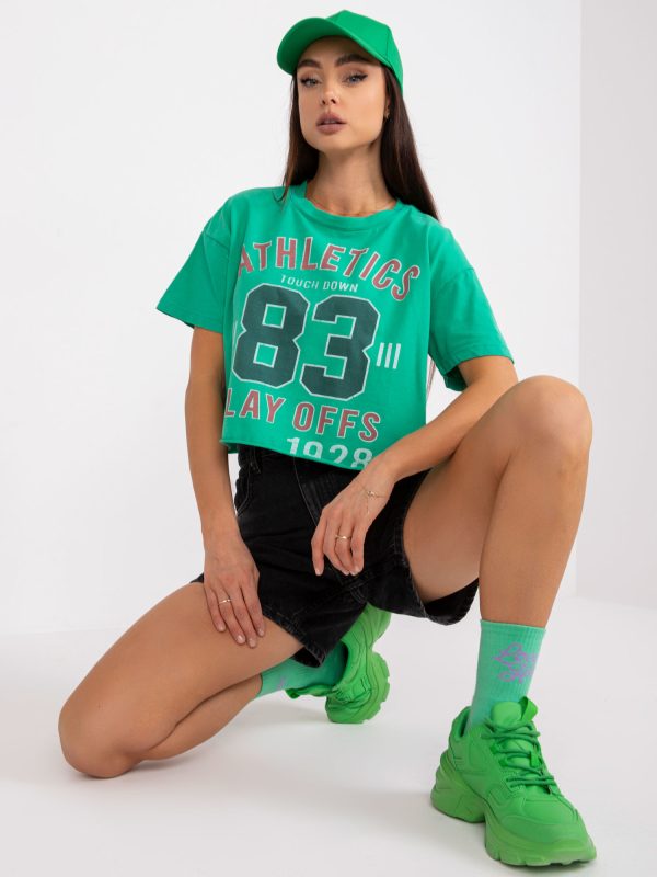 Zielony krótki t-shirt z nadrukiem bawełniany