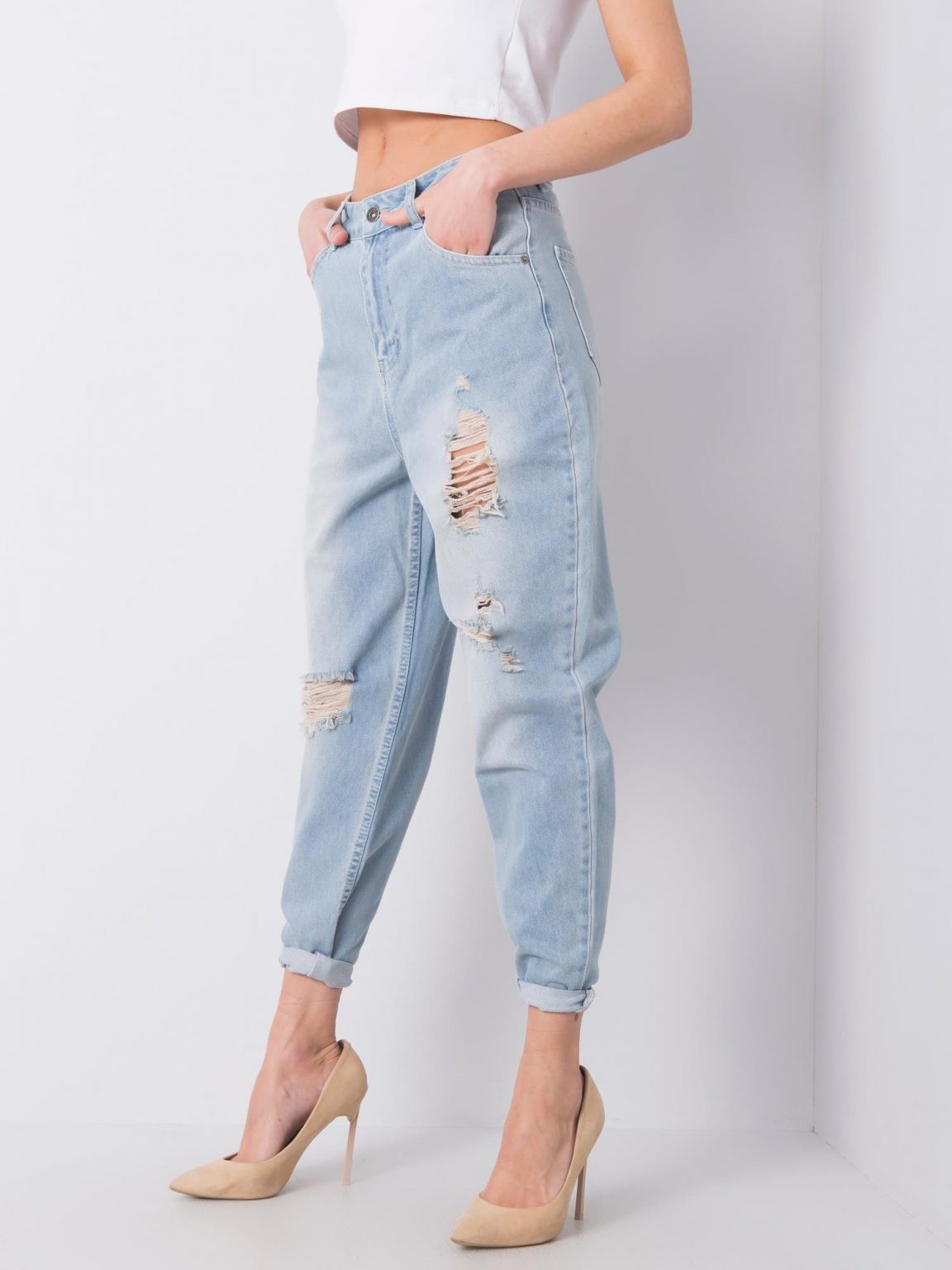 Jasnoniebieskie spodnie typu mom fit Malani RUE PARIS