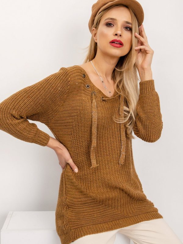 Jasnobrązowy sweter ze sznurowaniem