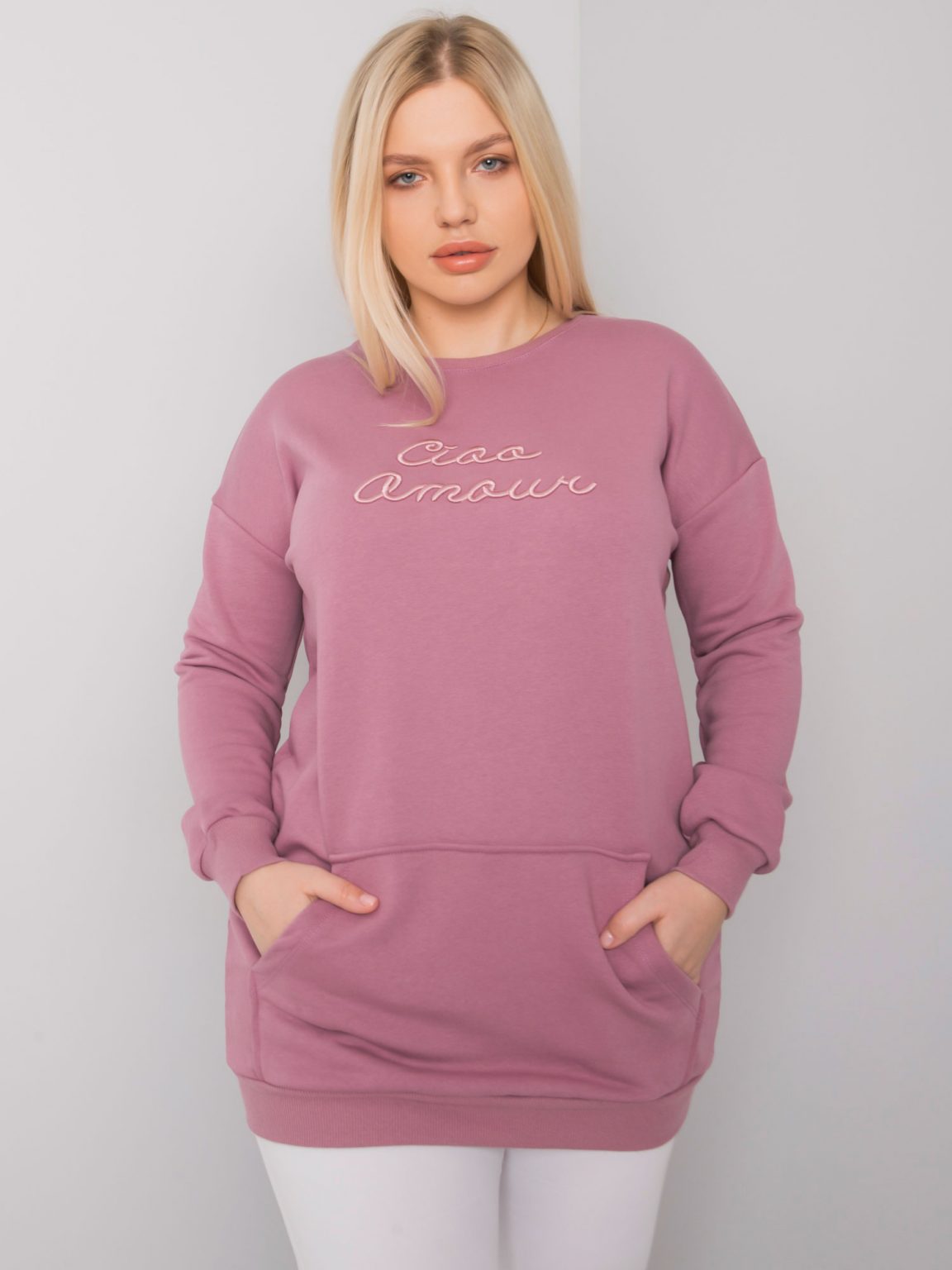 Brudnoróżowa długa bluza plus size Easton