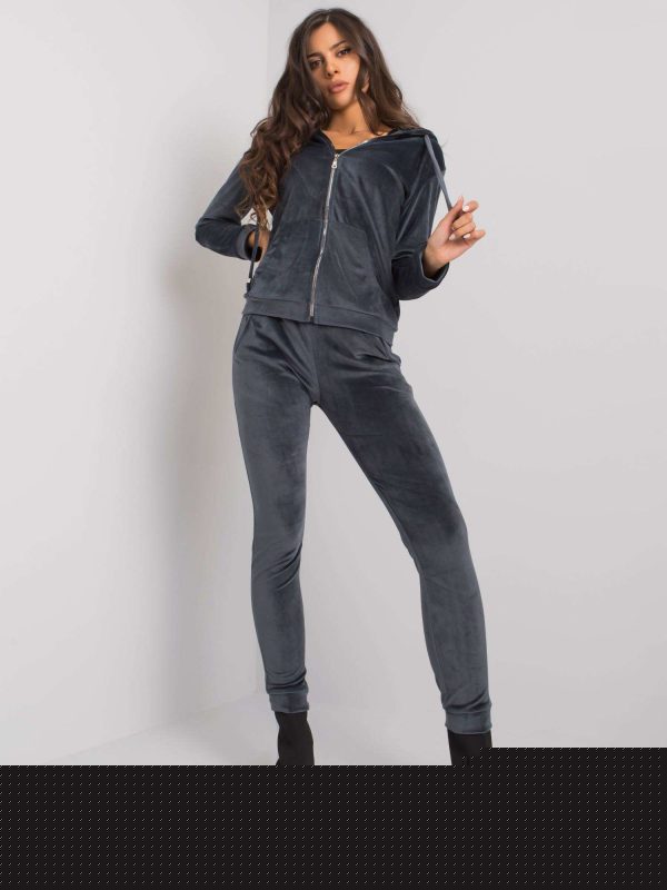 Grafitowy dwuczęściowy komplet welurowy Roxe RUE PARIS