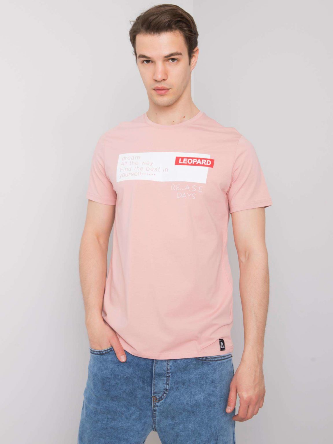 Pudrowy t-shirt męski z nadrukiem Phoenix LIWALI