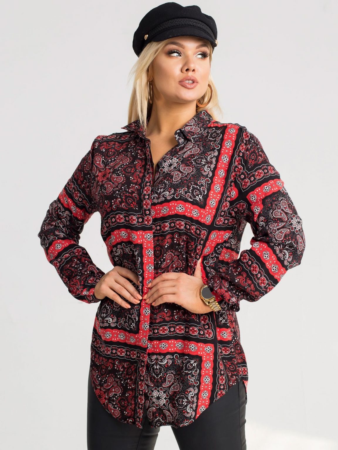 Czarno-czerwona koszula plus size Eleanor RUE PARIS