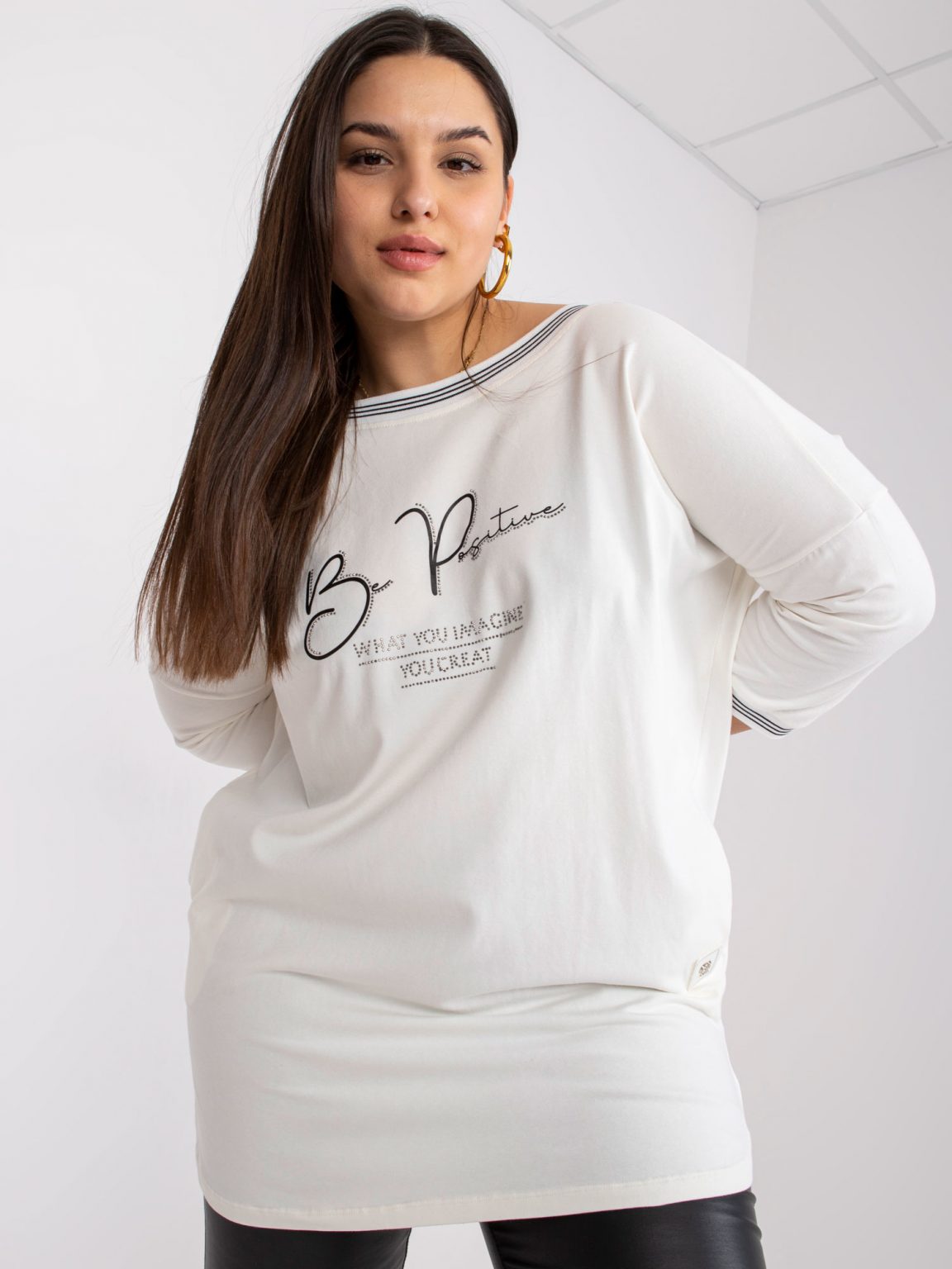 Ecru tunika dresowa plus size z aplikacją Blanche