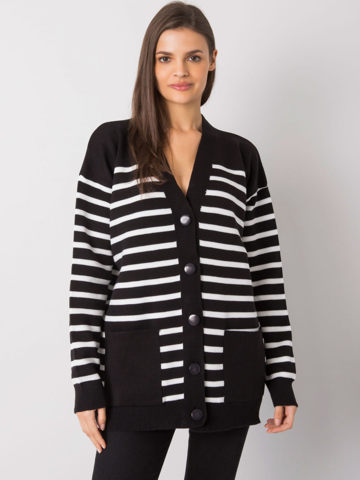 Czarny sweter rozpinany w paski Majestic RUE PARIS